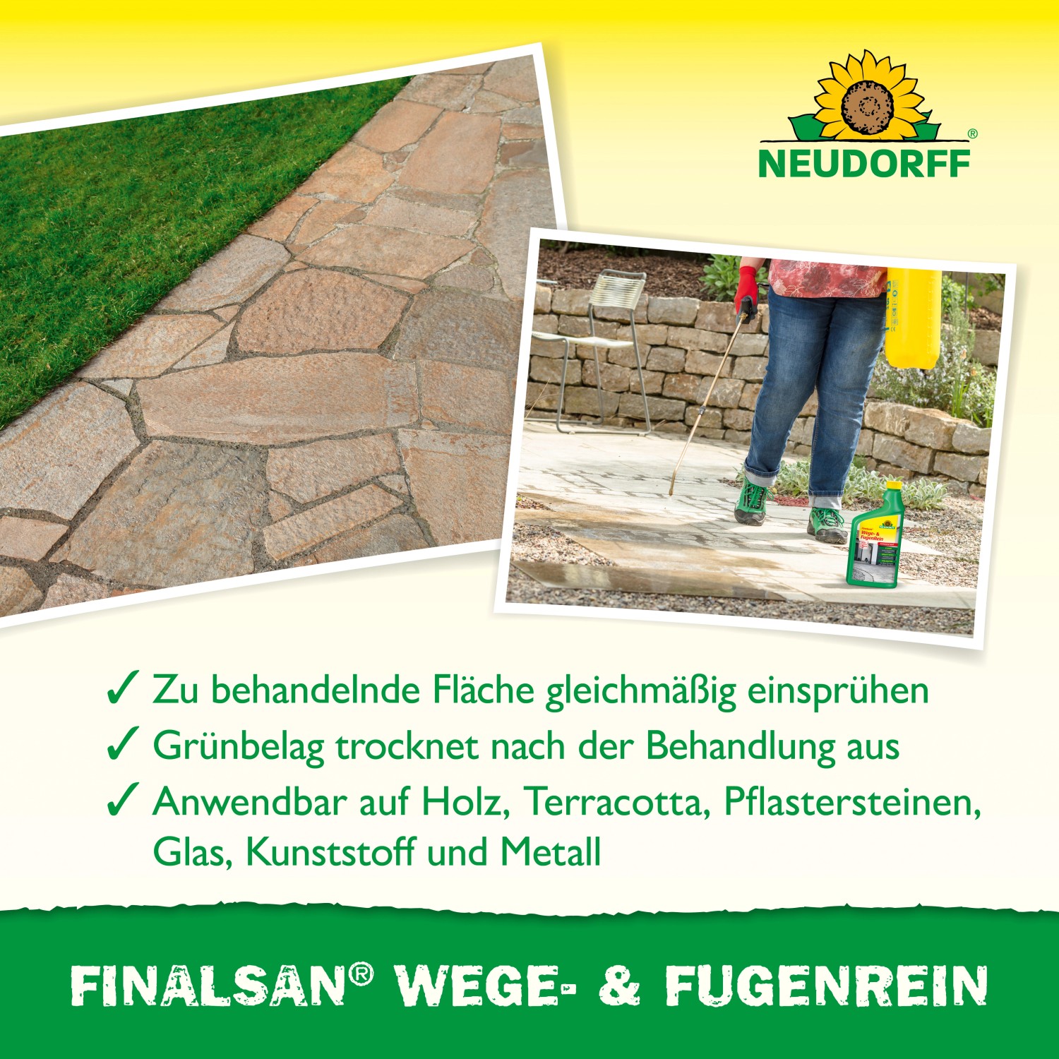 Neudorff Finalsan Wege- und Fugenreiniger 1l: Grünbelag entfernen auf Wegen und Terrassen.