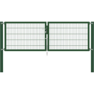 Grünes Doppeltor Flexo Plus 300x100 cm mit Pfosten für Gartenzäune.