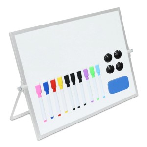 Relaxdays Whiteboard Tisch Eisen Aluminium Kunststoff Weiß Silber Magnetisch Doppelseitig 30 cm x 40 cm 0,6 kg