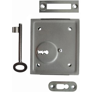 Kastenriegelschloss Buntbart mit Schlüssel, Schließblech und Rosette für Innentüren.