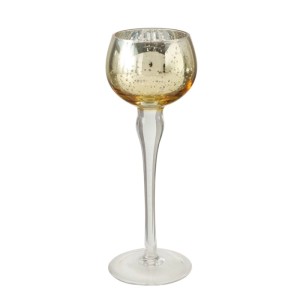 Goldfarbenes Boltze Windlicht Minou XS aus Glas, handgefertigt und bemalt.
