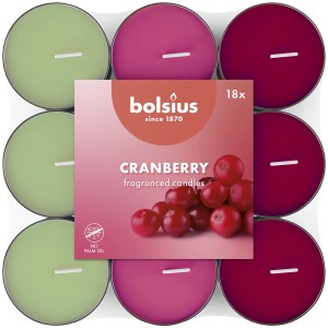 Bolsius Duftteelichter Cranberry, 18 Stück in Grün, Rosa und Rot. Fruchtige Duftkerzen für eine angenehme Atmosphäre.