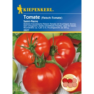 Kiepenkerl Fleischtomate Saint-Pierre Samen: rote, große Tomaten auf der Saatgutpackung.