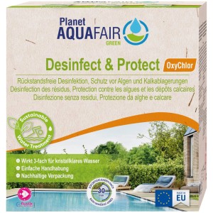Planet Aquafair Desinfect & Protect Oxychlor für Pool Desinfektion. 3-fach Wirkung für klares Wasser.