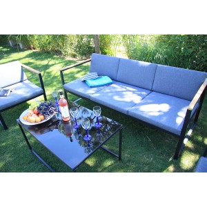 Lounge Space Gartenmöbel Set mit Sofa, Sessel und Tisch für Terrasse und Garten.