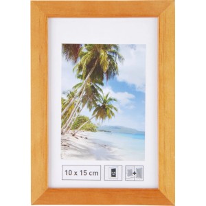 Holzbilderrahmen in Nussbaum, glatte Oberfläche, Format 10x15 cm, mit Aufsteller.