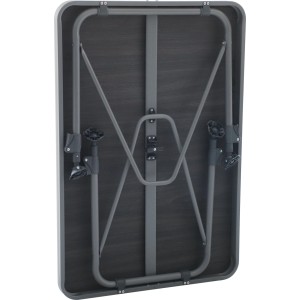 Zusammengeklappter Campingtisch Bowhill aus Aluminium mit grau melierter Tischplatte.