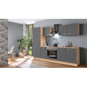 Moderne Menke Küchenzeile Artisan Classic 270 cm in Graphit und Artisan Eiche Nachbildung.