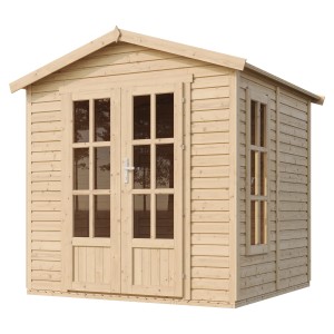 Timbela Holz Gartenhaus M351FB+H351FBRED mit rotem Dach, 4,08 m² und Boden.
