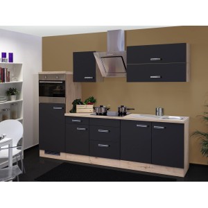 Flex-Well Küchenzeile Lara in Anthrazit und San Remo Eiche Optik mit E-Geräten.