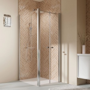 Seitenwand Elana 2.0 für Pendeltür, Klarglas, Alu Chromeffekt, 90 cm, DIN links.