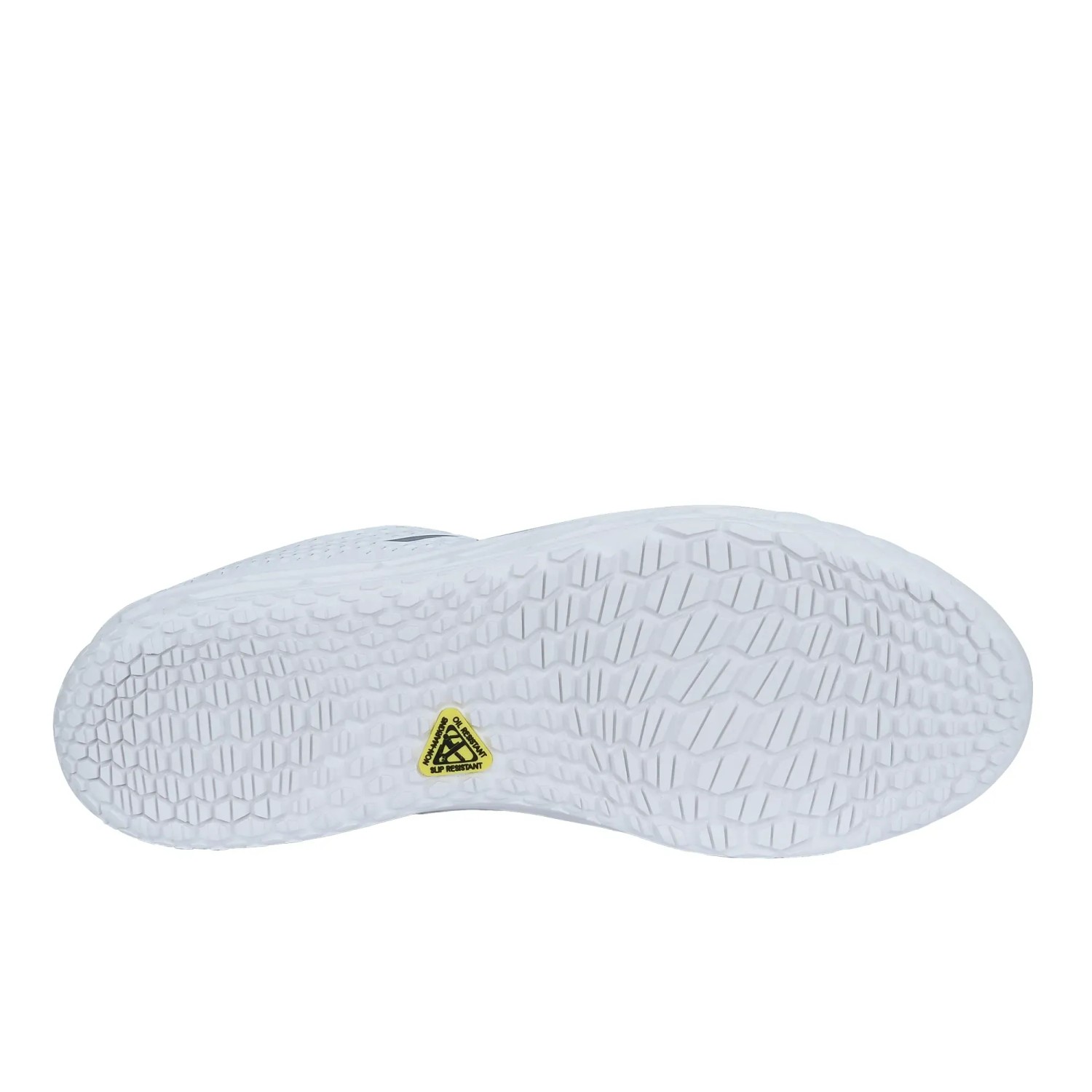 Sohle des weißen New Balance Performance Berufsschuh 906 SR für Damen, Größe 36. Rutschhemmend und hitzeresistent.