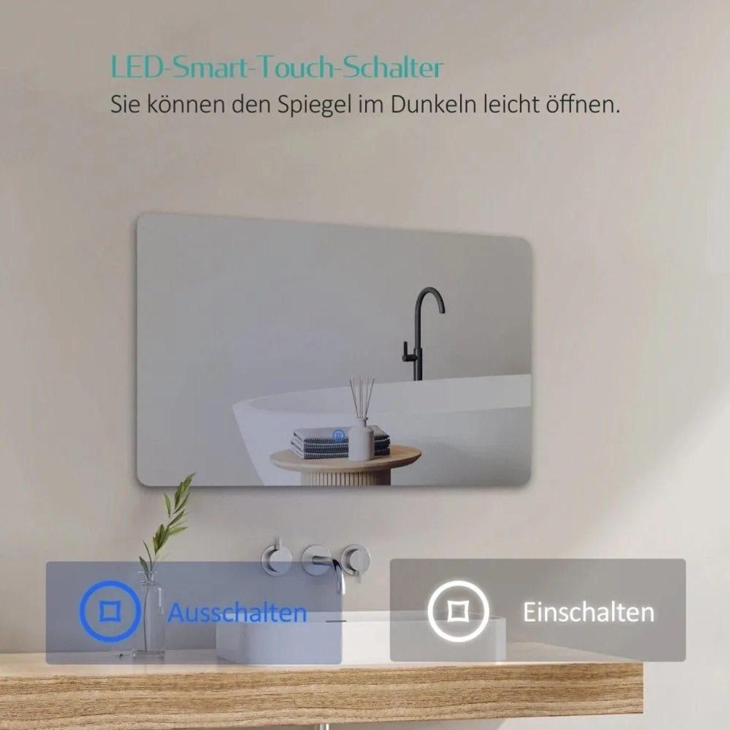 Emke Badspiegel mit Beleuchtung 100 x 60 cm LED-Spiegel mit Touchschalter Kaltweiß Dimmbare Helligkeit_4