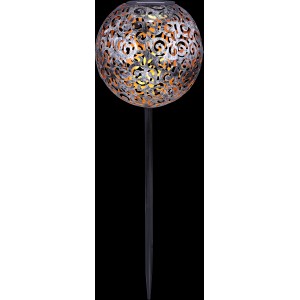 Silberne Globo LED Solar-Kugel mit Dekogeflecht, 54cm, für den Garten.
