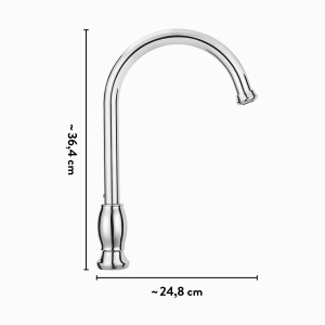baliv Küchenarmatur KI-1310 Chrom, Einhebelmischer mit hohem, gebogenem Auslauf und Maßangaben.