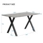 Grauer rechteckiger Esstisch 140x80cm mit Betonoptik-Platte und schwarzen X-Beinen aus Metall.
