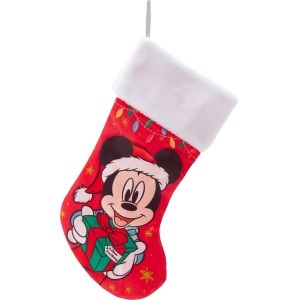 Disney Weihnachtsstrumpf mit Mickey Maus Motiv, rot mit weißem Plüschrand.