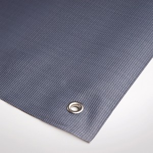 Graues Tenax Sichtschutznetz Texstyle Prive mit Öse, geeignet für Zäune und Balkone.