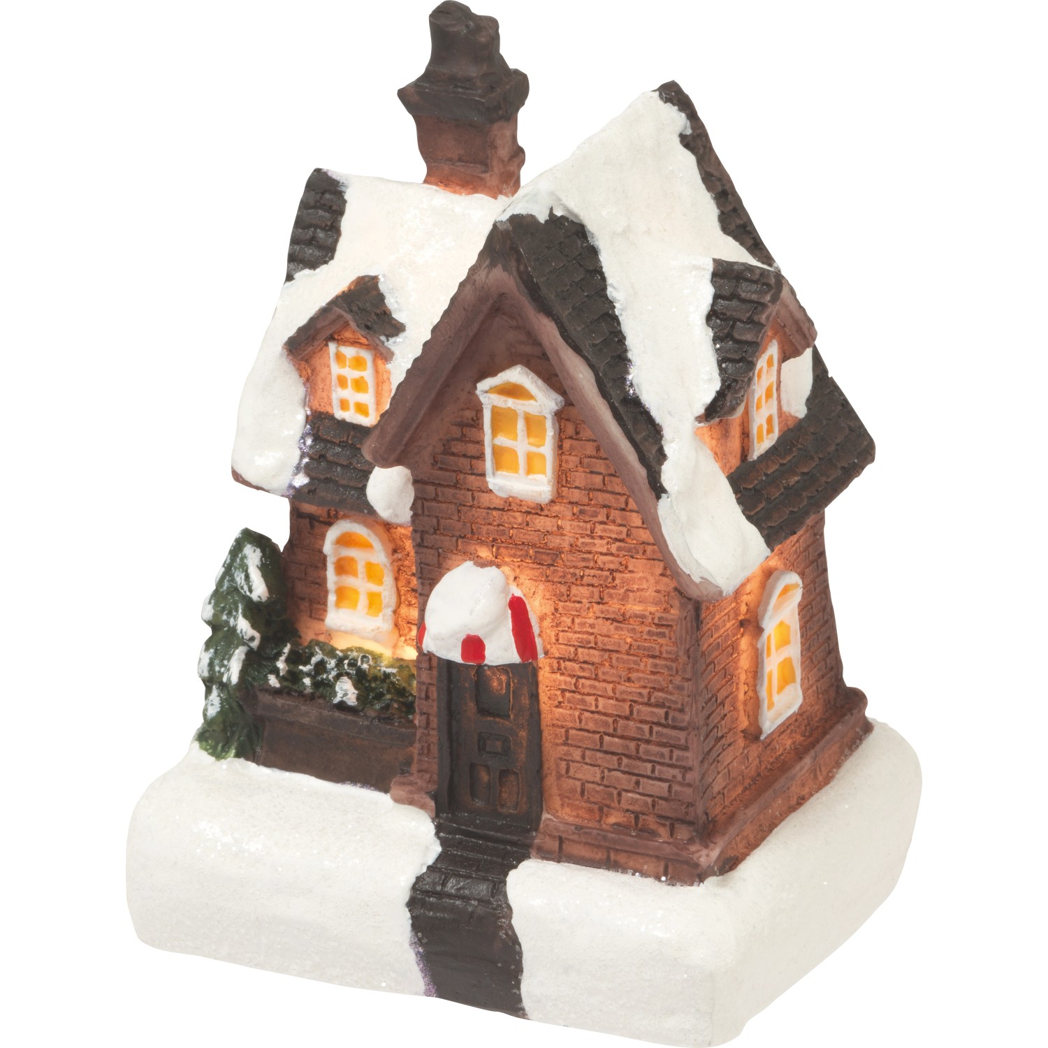 Beleuchtetes Deko-Weihnachtshaus mit Schnee, warmweißem Licht, 4-fach sortiert.