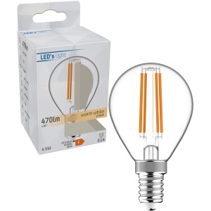 E14 LED-Filament Leuchtmittel Globe G45, 4,5W, 470lm, Ø 4,5cm. Warmweißes Licht.