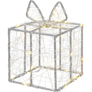 LED Drahtfigur Geschenk, 10x14cm, für Außen-Weihnachtsdeko mit warmweißen Lichtern.
