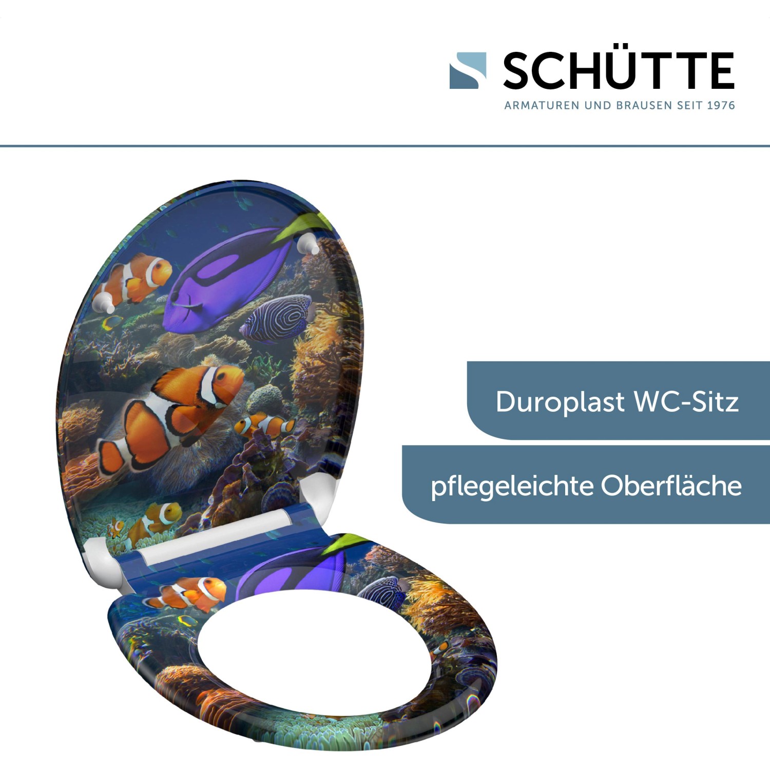 Schütte WC-Sitz Sea Life mit Absenkautomatik und Fisch-Motiv.