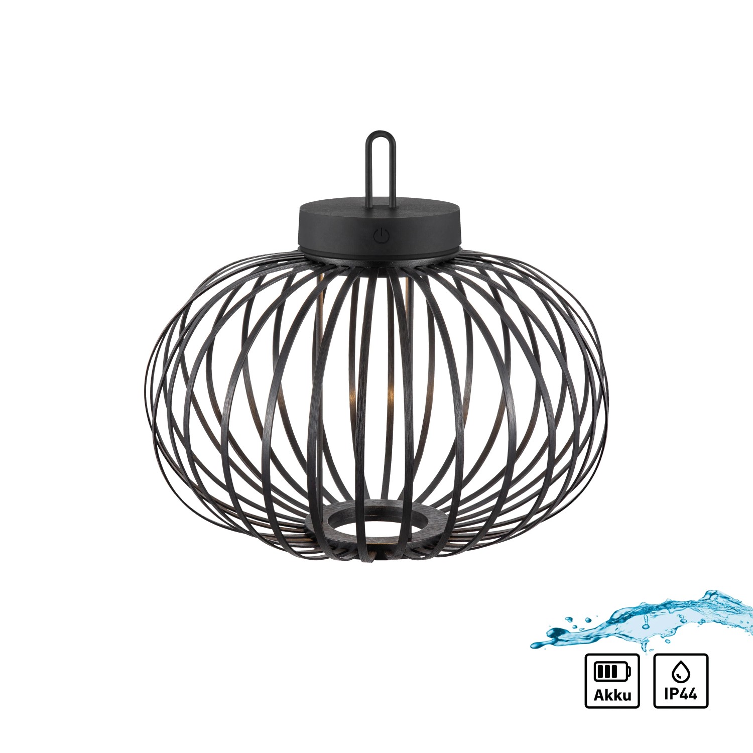 Schwarze LED-Akku-Pendelleuchte Akuba, 33x36cm, für Innen & Außen. Dekorative Außenleuchte.