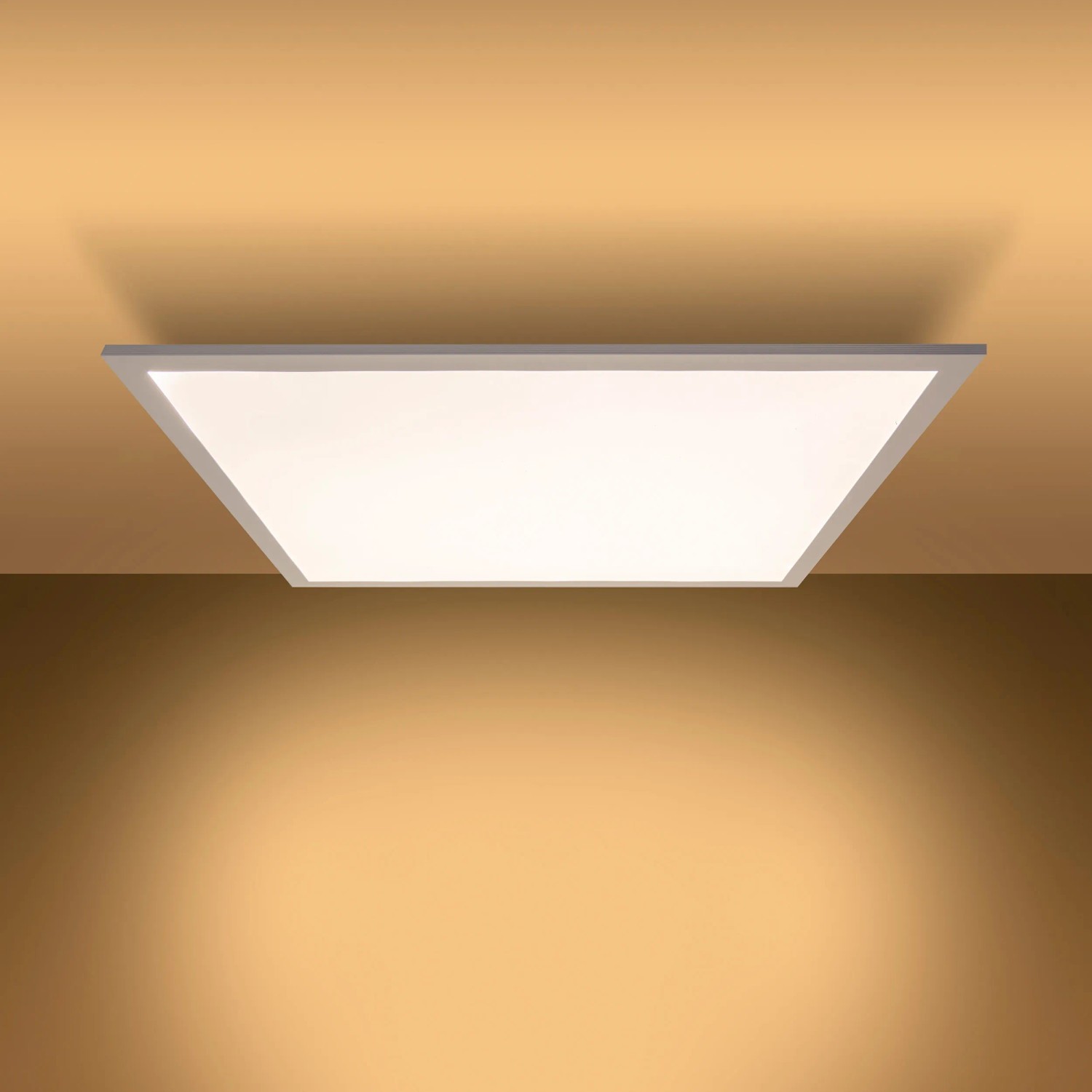 Quadratische LED-Deckenleuchte Nico, 45 cm, mit weißem Rahmen. Dimmbar und mit wechselbarer Lichttemperatur.