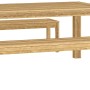 Rechteckiger Gartentisch Murrigal (100x40 cm) mit Holzbänken und Beistelltisch aus Holz.