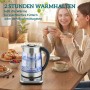 HOMCOM Wasserkocher Silber aus Glas & Edelstahl, kochendes Wasser mit blauer LED, Warmhaltefunktion, 1.7L.