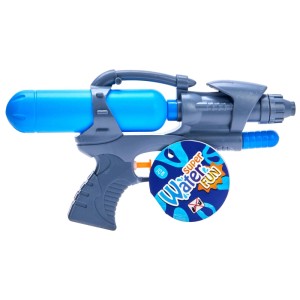 Graue PP Wasserpistole, 26 cm, mit blauem Wassertank und orangefarbenem Abzug für Wasserspaß.