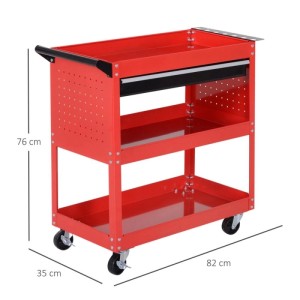 HOMCOM Werkstatt Rollwagen Stahl Schwarzrot 82L x 35B x 76H cm