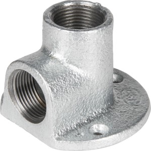 Verzinkte Wandscheibe 24,1 mm (Rp 3/4) x 24,1 mm (Rp 3/4) mit 90°-Bogen für Rohre.