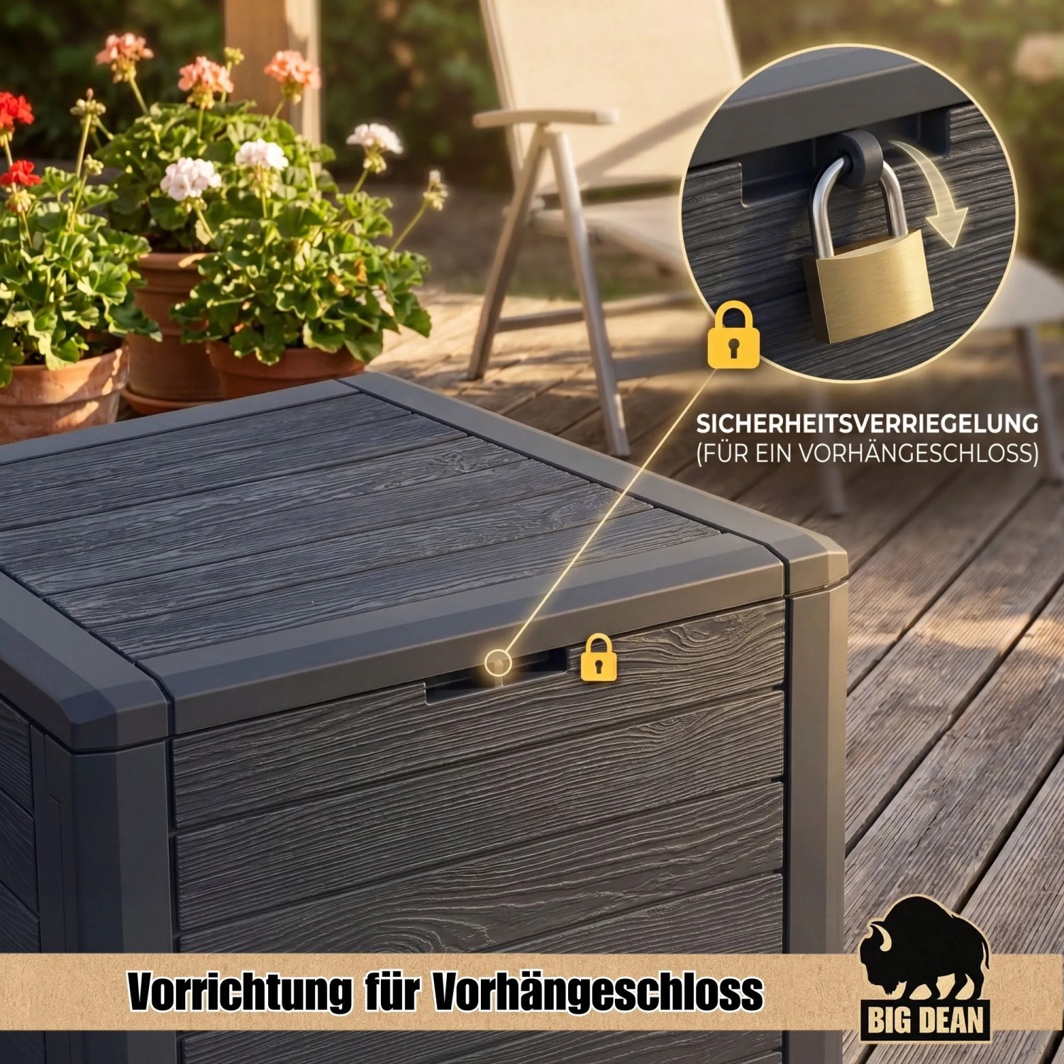 BigDean Gartenbox Klein Kompakt 140 Liter Ideal für Balkon und Kleine Flächen Holzoptik Auflagenbox kaufen bei OBI