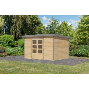 Karibu Gartenhaus Domingo 7 A, naturbelassen/grau, mit Doppeltür und Fenster