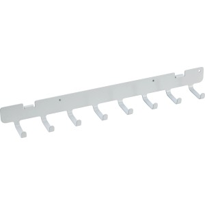Weiße Metall-Hakenschiene, 35 cm, mit 8 Haken für Regale & Regalböden.