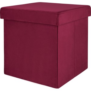 Burgunderroter Falt-Hocker Blush Bordeaux, 38x38x38 cm, ideal als Sitzhocker und Stauraum.