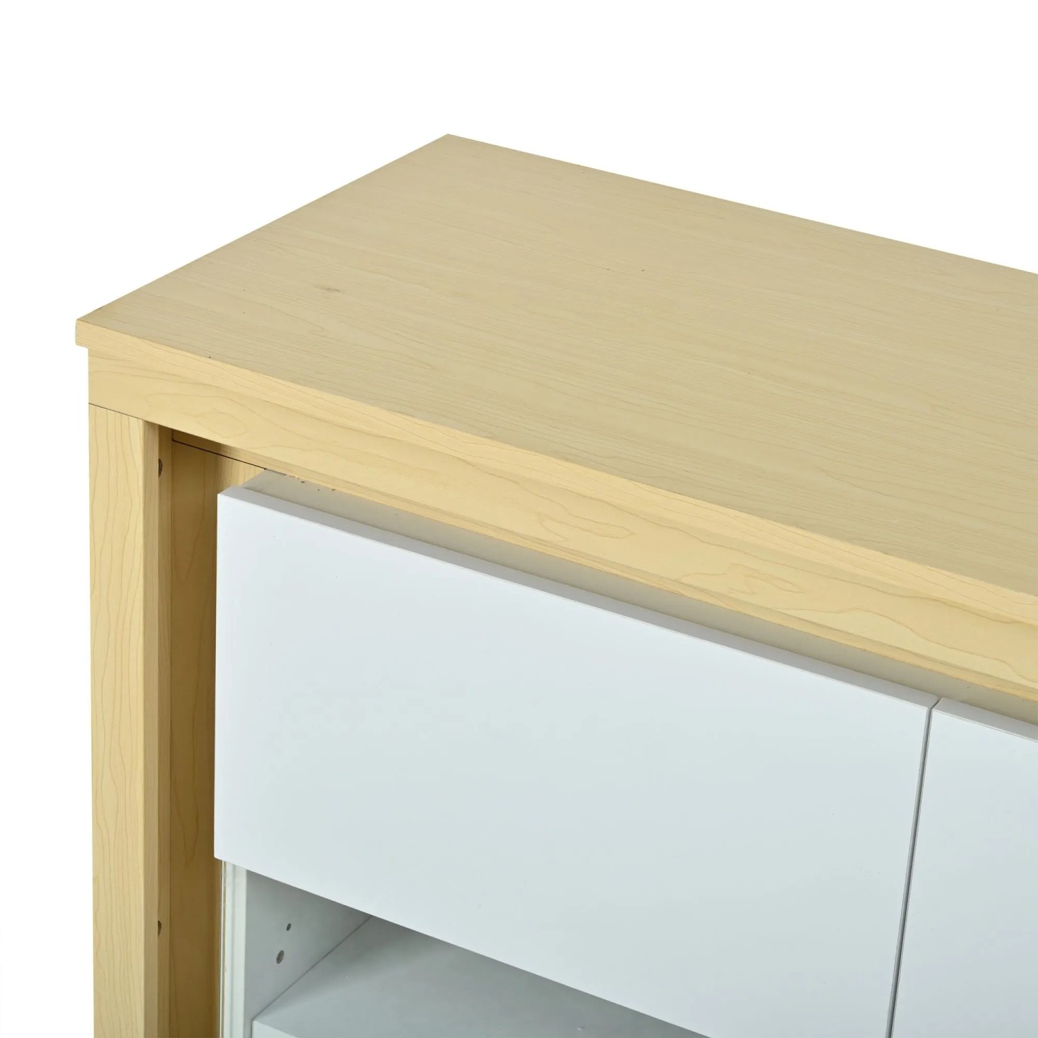 okwish Sideboard mit LED Türen Fächern Wohnzimmer Büro 140x40x84 cm Weiß_6