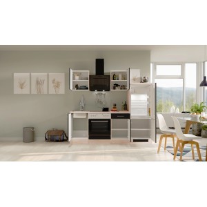 Flex-Well Küchenzeile Lara in Anthrazit und San Remo Eiche mit E-Geräten und Spüle.