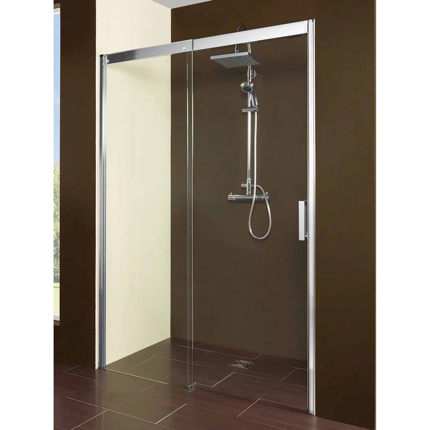 Breuer Schiebetür Panorama, 140 cm, Chrom/Klarglas für bodengleiche Dusche.