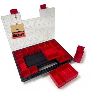 BigDean Sortimentskasten B mit Herausnehmbaren Roten Fächern Ideal für Kleinteile Werkzeug und Organisation Kunststoff 39,9 x 30,3 x 5cm