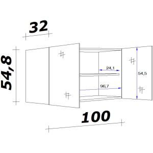 Skizze des Flex-Well Classic Oberschranks Speed, 100 cm, in Weiß mit Maßangaben.