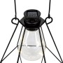 Schwarze LED Solar-Laterne aus Metall, 11,9x8,6x17cm, mit warmweißen Micro-LEDs und Aufhängebügel.