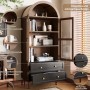 okwish Kommode mit Gewölbtem Glas Verstellbaren Regalen Wohnzimmer 70x38x165cm Schwarz_9
