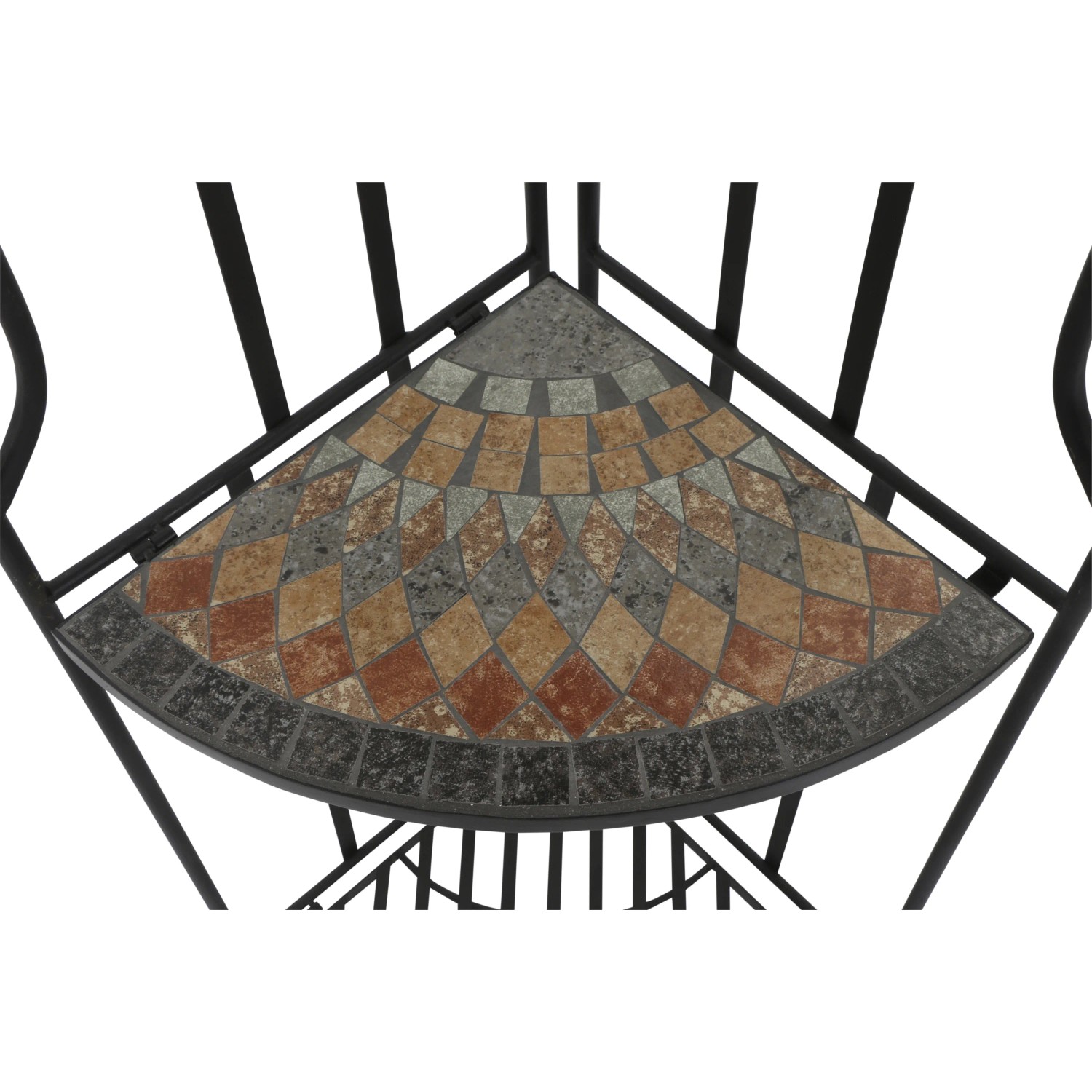 Siena Garden Eckregal Prato, schwarz, mit Mosaik-Optik. Gartenregal aus Eisen, 63x29x142cm.