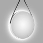 Runder DSK Design LED-Lichtspiegel Silver Barbier, Ø 80 cm, weiß matt mit Lederband.