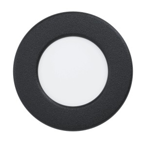 Schwarzer LED-Einbauspot Fueva 5 von Eglo, 8,6 cm Durchmesser, warmweißes Licht.