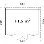 Grundriss Palmako Gartenhaus Lisa, 400x300 cm, Holz-Gartenhaus mit Doppeltür, Fläche 11,5 m².