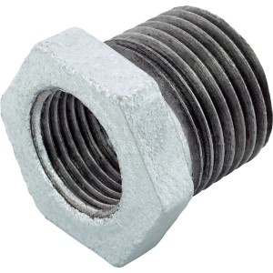 Fitting aus Temperguss, 21 mm x 14,9 mm, Reduzierstück für verzinkte Rohre.