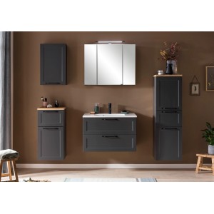 Held Möbel Badmöbel-Set Padua in Grau-Graphitgrau mit Hängeelementen und Spiegelschrank.